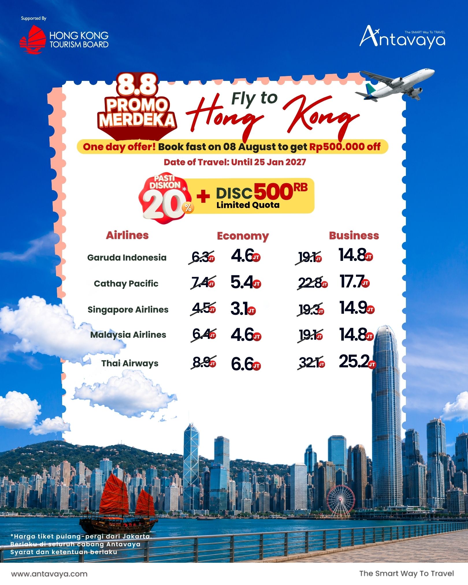 Promo Merdeka Diskon Rp500rb Tiket Pesawat ke Hong Kong
