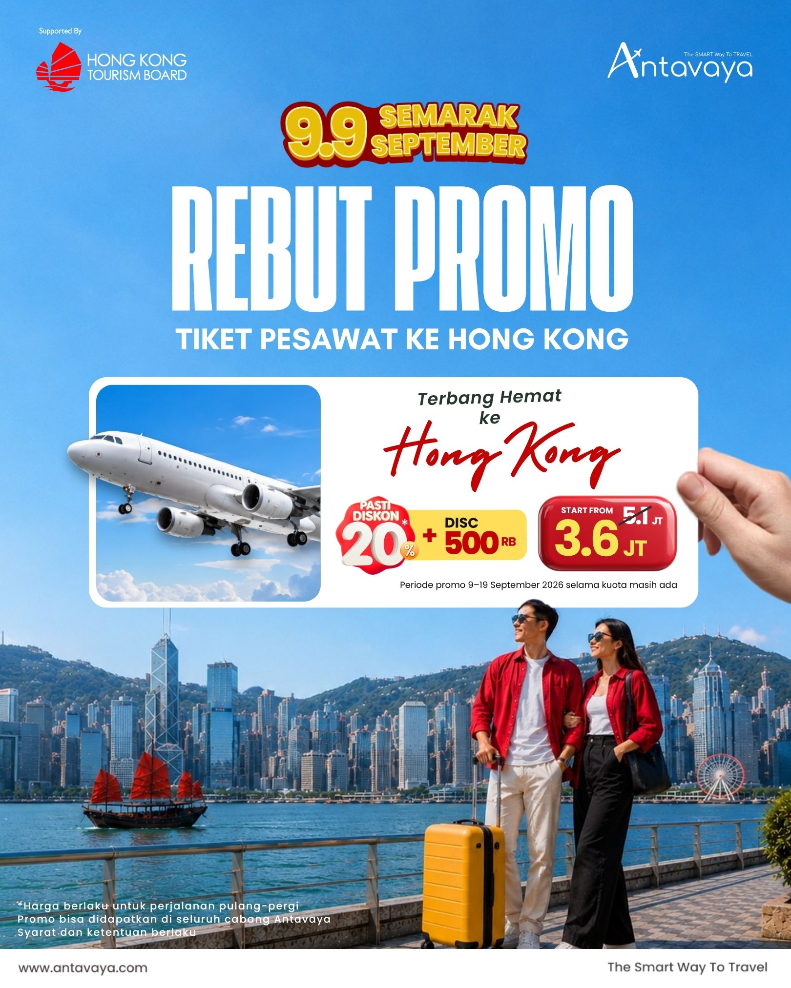 Diskon tiket pesawat Hong Kong, lebih hemat 500rb*
